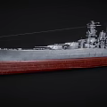Highly Detailed Warship Model Featuring Gray Hull Red Bottom Superstructure Turrets And Flags