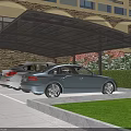 Carport Covering Two Cars With Stone Wall Arched Structure And Greenery Background