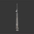 Silver Metal Tower Model With Intricate Architectural Structure And Base