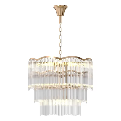 Luxurious Modern Chandelier with Gold Frame and Crystal Tassel Layered Design 3d model
