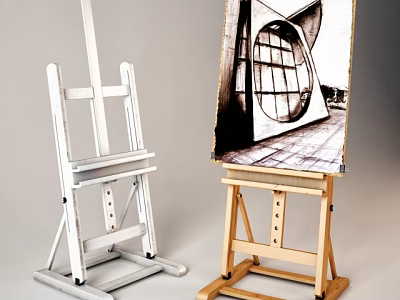 Wooden And White Easels With Canvas Painting Art Supplies 3d model