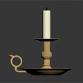 Elegant Golden Candle Holder With White Candle On Black Surface 3d model