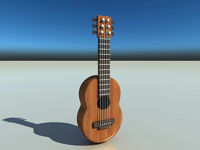 Acoustic Wooden Guitar Musical Instrument With Brown Body Strings And Blue Sky Background 3d model