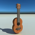 Acoustic Wooden Guitar Musical Instrument With Brown Body Strings And Blue Sky Background