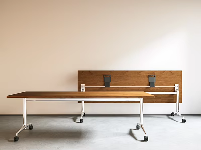 Modern Office Desk With Wooden Top White Legs Mobile Casters And Backboard Hooks 3d model