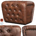 Brown Leather Tufted Ottoman With Studded Edges For Living Room Decor