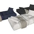 Comfortable White And Navy Blue Sofa Stools With Stacked Pillows And Cozy Blanket