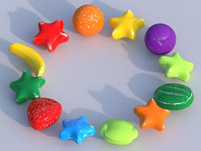 Colorful Assorted Shapes Children Toys With Stars Balls And Fruit Designs 3d model