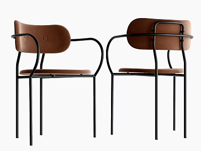 Modern Stylish Dining Chairs With Brown Upholstered Back And Black Metal Frame 3d model