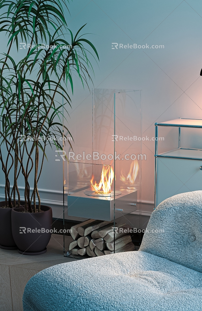 Minimalist Fireplace Alcohol Fireplace Real Fireplace USM Bucket Cabinet Glass Fireplace Heater 3d model