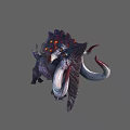 Fantasy Character Riding Lava Covered Horned Creature With Glowing Eyes