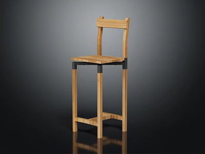 Wooden Bar Stool with High Back and Sturdy Legs for Modern Home Kitchen Bar 3d model