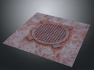 Rusted Red Square Metal Plate With Central Circular Grid And Surrounding Squares 3d model