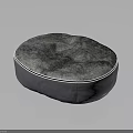 Modern Round Gray Faux Fur Pouf With Soft Plush Surface For Living Room