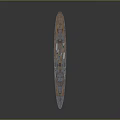 Detailed Historical Warship 3D Model with Gray Hull Orange Deck Masts and Smokestacks