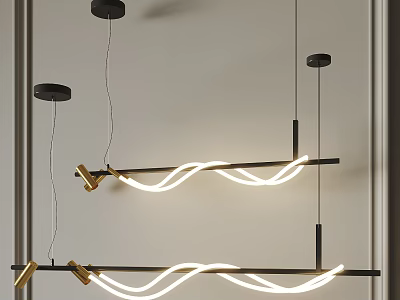 Contemporary Pendant Light Fixture With Wavy LED Strip And Black Gold Metal Frame 3d model