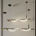Contemporary Pendant Light Fixture With Wavy LED Strip And Black Gold Metal Frame
