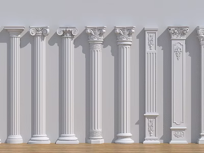 Classical White Roman Columns Featuring Various Decorative Styles And Architectural Design 3d model