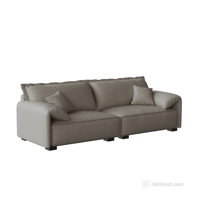 Gray Leather Sectional Sofa with Soft Pillows and Modern Living Room Design 3d model 