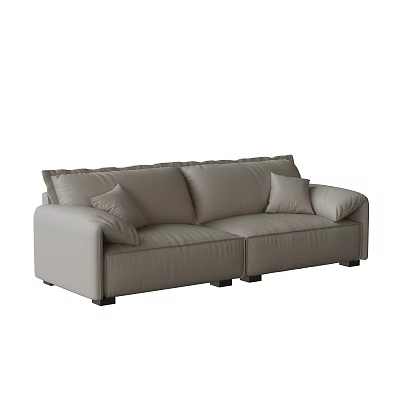 Gray Leather Sectional Sofa with Soft Pillows and Modern Living Room Design 3d model