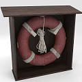 Red Lifebuoy With White Stripes And Rope In Dark Wooden Box