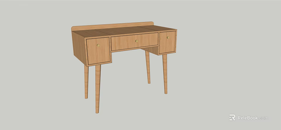 Simple Wooden Dressing Table With Drawers And Slender Legs Design 3d model 