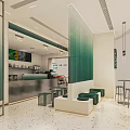 Modern Bubble Tea Shop Interior Design With Green Partition Seating And Counter Stools
