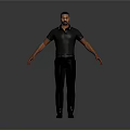 Standing Man In Black Polo Shirt And Pants With Arms Outstretched