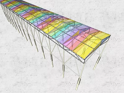 Colorful Long Outdoor Canopy Structure With Metal Frame And Vibrant Panels 3d model