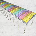 Colorful Long Outdoor Canopy Structure With Metal Frame And Vibrant Panels