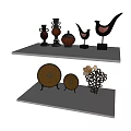 Decorative Ornament Set With Vases Pot Bird Figurines Decorative Wheels And Grape Cluster On Shelves