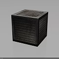 Rustic Metal Cube Structure with Grid Pattern Surface Design on Dark Reflective Background 3d model