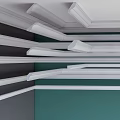 White Corner Moldings At Ceiling Wall Junctions With Green Gray Background Walls Layered Trim Details