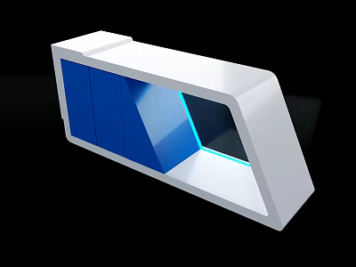 Modern White Reception Desk With Blue Panel And LED Lighting Design 3d model