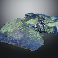 3D Mountainous Terrain Model With Green Vegetation Blue Water And Detailed Topographic Features