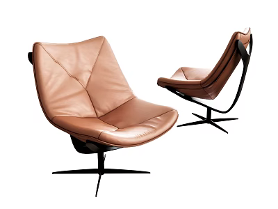 Modern Brown Leather Leisure Chair With Curved Design And Metal Frame 3d model