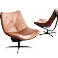 Modern Brown Leather Leisure Chair With Curved Design And Metal Frame