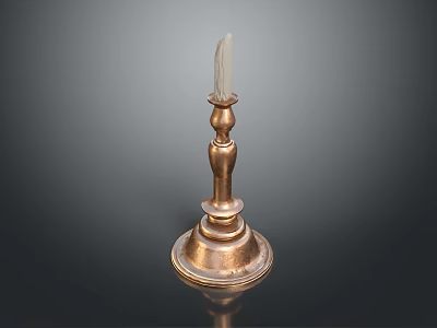 Classic Brass Candlestick With Clear Glass Candle On Polished Base 3d model