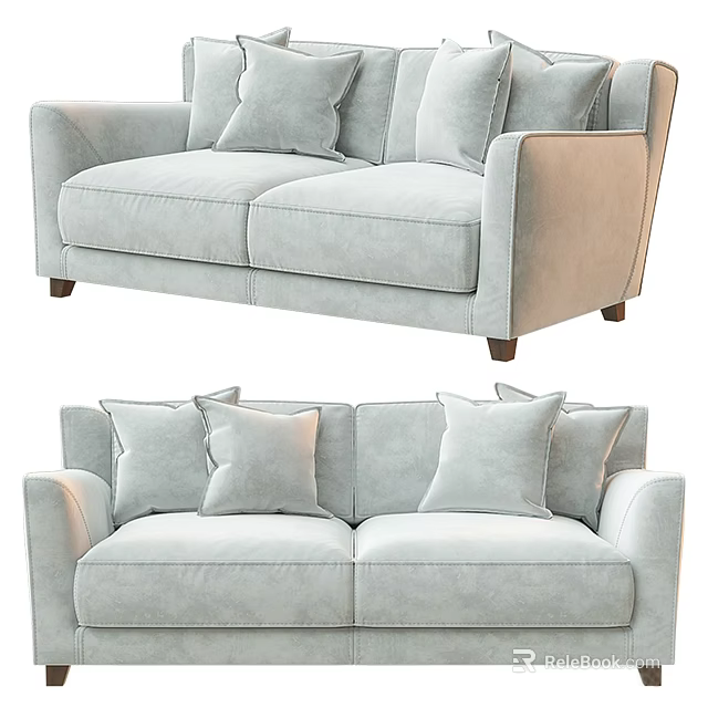 Light Colored Modern Two Seater Sofa With Soft Fabric And Cushions 3d model