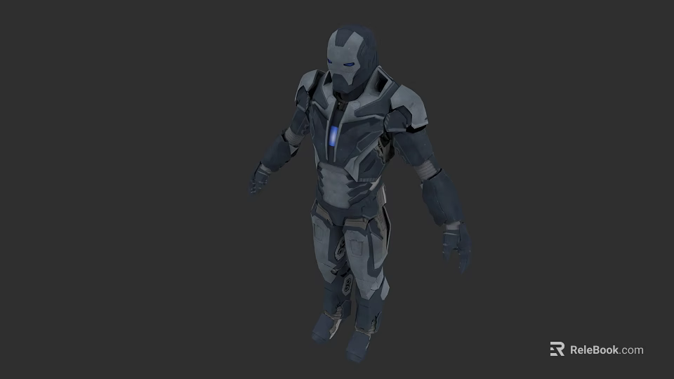 Game Movie Character With Futuristic Gray Blue Armor And Glowing Blue Chest 3d model 