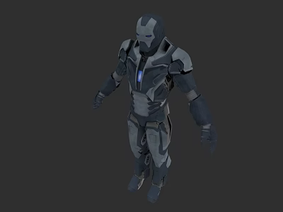 Game Movie Character With Futuristic Gray Blue Armor And Glowing Blue Chest 3d model