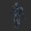 Game Movie Character With Futuristic Gray Blue Armor And Glowing Blue Chest