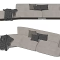 Modern Light Gray Sectional Sofa With Decorative Pillows And Throw Blanket 3d model