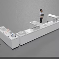 Modern Technology Exhibition Hall With White Display Counters And Visitors Interacting 3d model