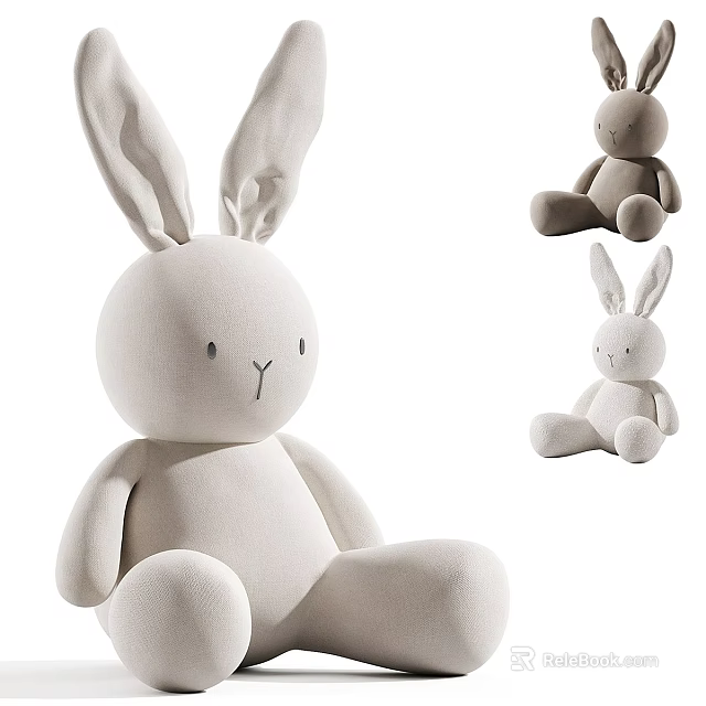 Cute White Bunny Stuffed Plush Doll With Soft Material And Simple Design 3d model 