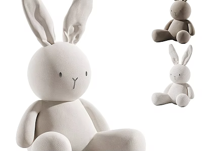 Cute White Bunny Stuffed Plush Doll With Soft Material And Simple Design 3d model