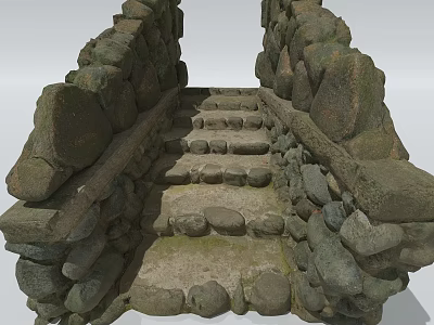 Ancient Stone Road Structure With Flanking Stone Walls Central Stone Slabs and Steps 3d model