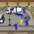 Road Infrastructure Construction Site With Concrete Mixer Truck Workers And Paving Pavement