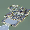 Traditional Chinese Ancient Architecture Complex With Symmetrical Courtyard Layout And Pagoda