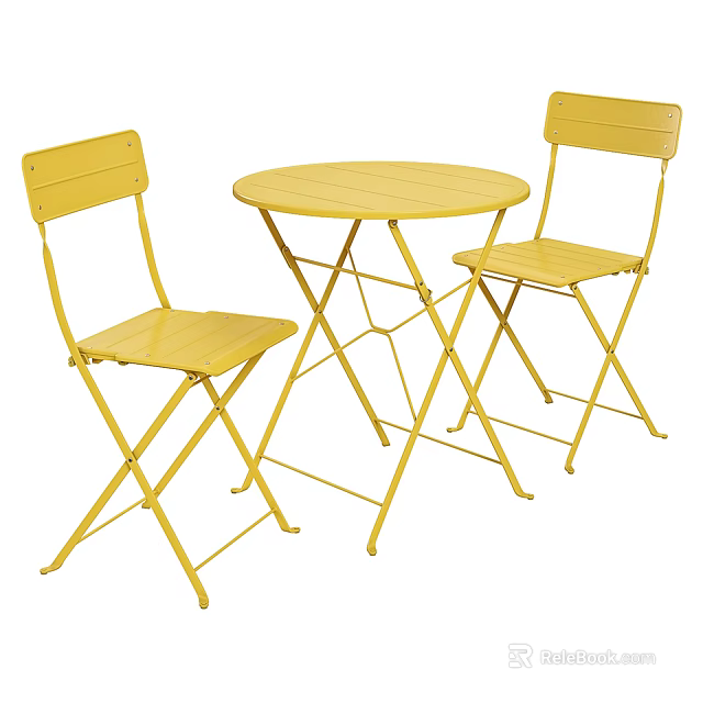 Yellow Foldable Round Table and Two Backrest Chairs Set Design 3d model 